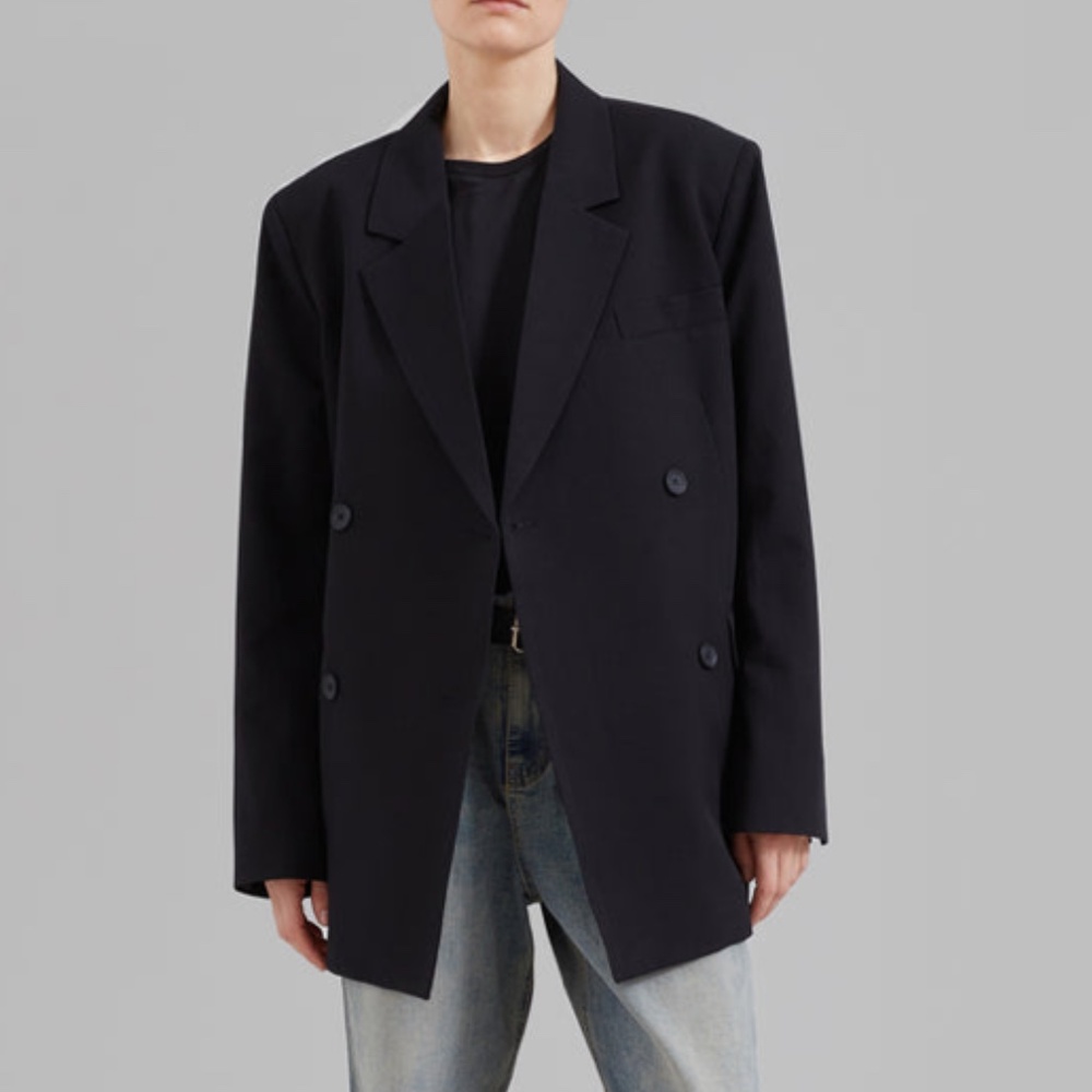 THE FRANKIE SHOP GIRONA OPEN BACK OVERSIZED BLAZER IN BLACK SIZE M/L